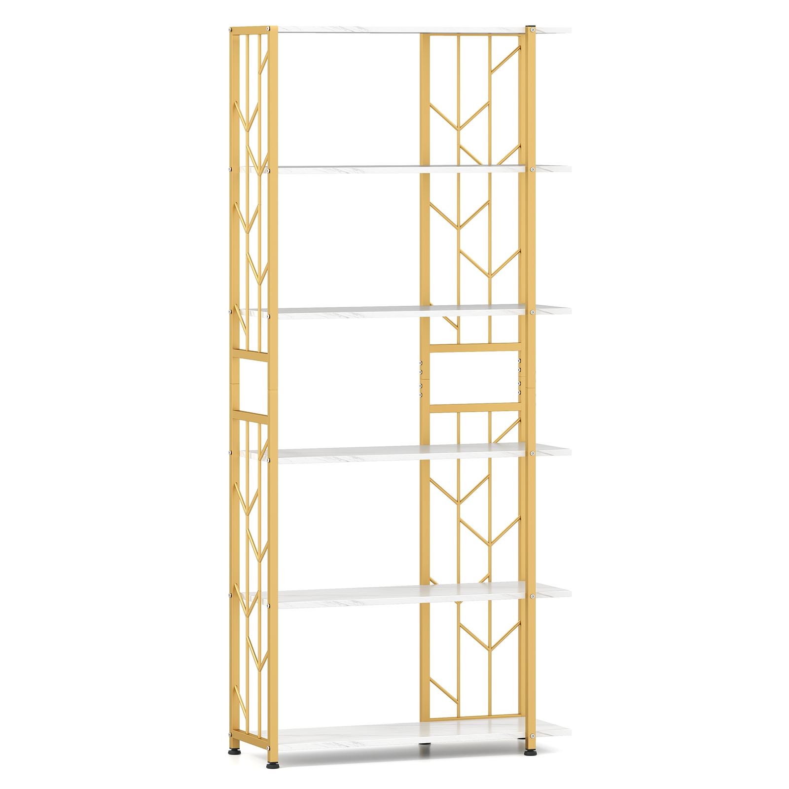 Bookshelf 5 Tier - 6-Tier Bookshelf w/ Heavy-duty Metal Frame,