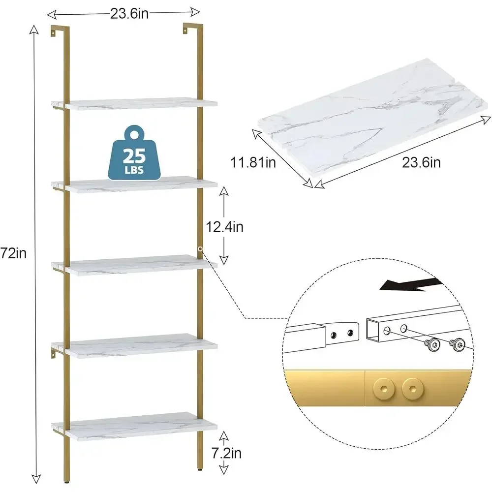 5-Tier White Marble Wall-Mount - Bookshelf 5 Tier ulasan dan harga