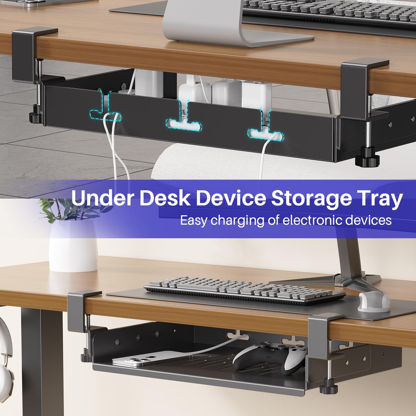 No Drill Under Desk Laptop Mou - Cable Tray Under Desk ulasan dan harga