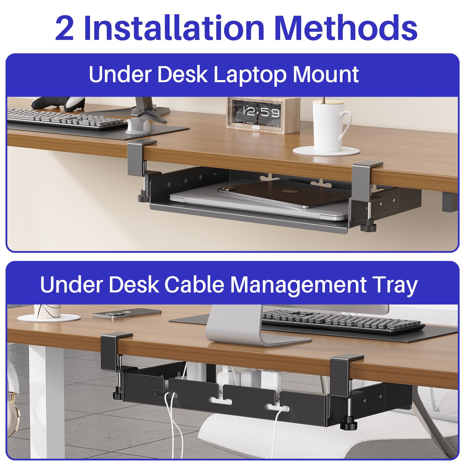 No Drill Under Desk Laptop Mou - Cable Tray Under Desk ulasan dan harga