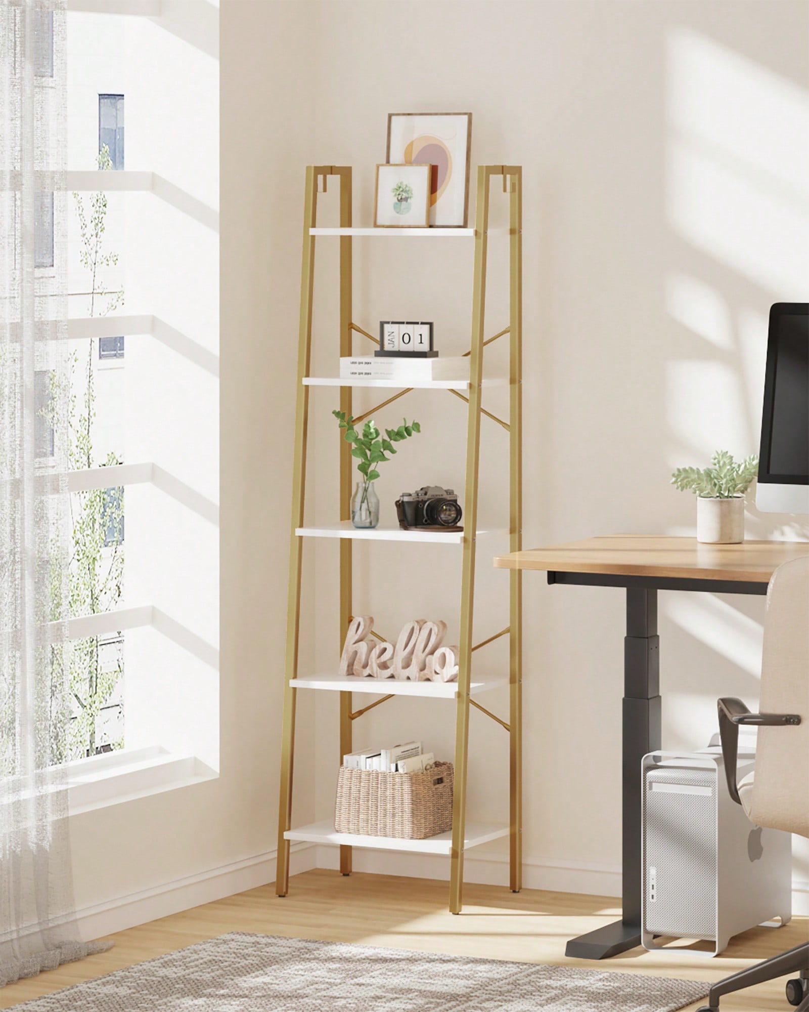 5 Tier Ladder Shelf Modern Gla - Bookshelf 5 Tier ulasan dan harga