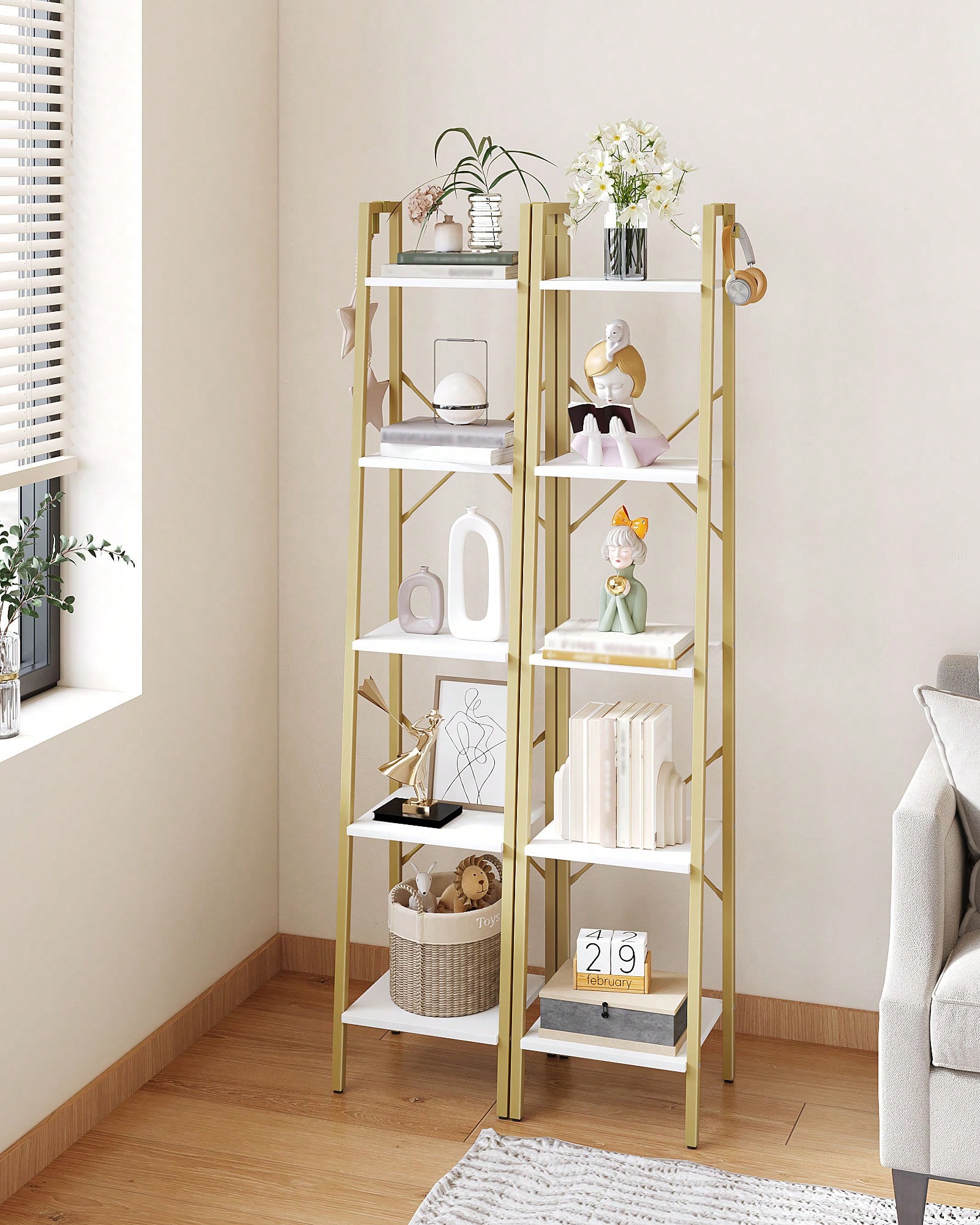 5 Tier Ladder Shelf Modern Gla - Bookshelf 5 Tier ulasan dan harga