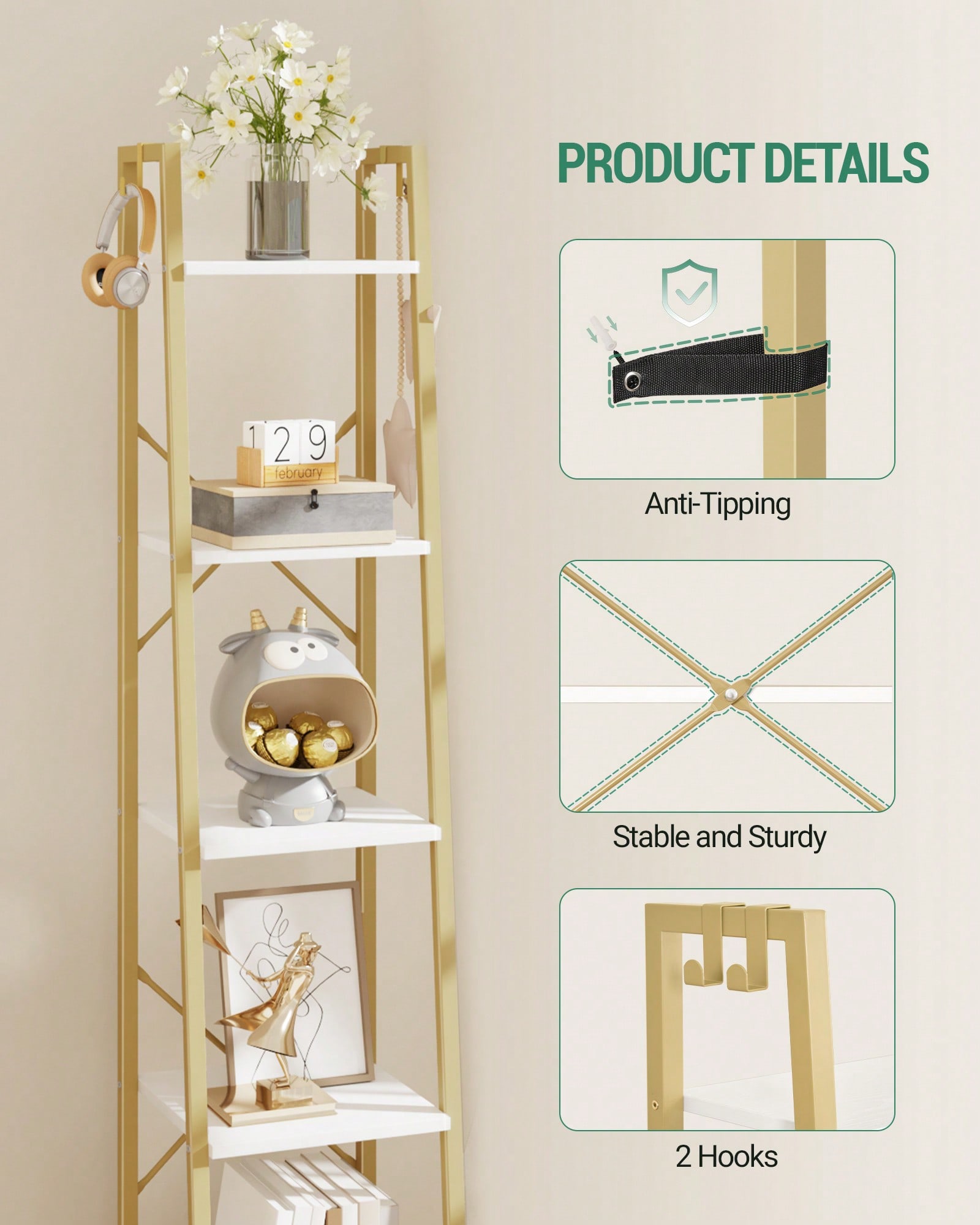 5 Tier Ladder Shelf Modern Gla - Bookshelf 5 Tier ulasan dan harga
