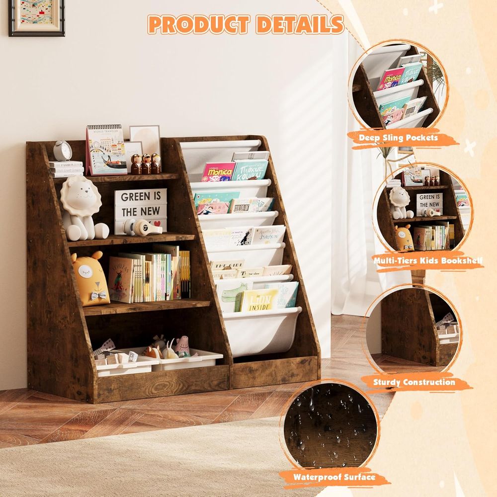 4-Tier Wooden Toddler Bookshel - Bookshelf 5 Tier ulasan dan harga